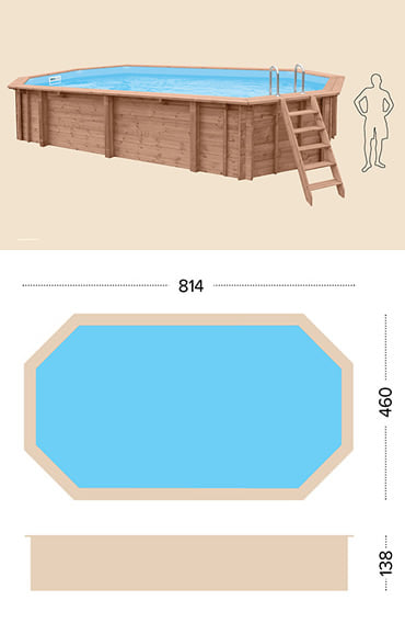 Piscina in legno fuori terra da esterno con Liner sabbia RIVA 814: specifiche tecniche
