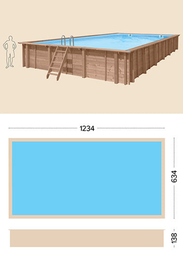 Piscina in legno fuori terra da esterno con Liner sabbia Jardin CARRE 12x6 m: specifiche tecniche