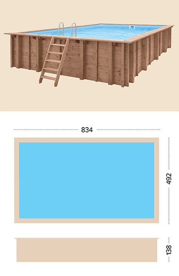 Piscina in legno fuori terra da esterno con Liner sabbia RIVA CARRE 8x5 m: specifiche tecniche