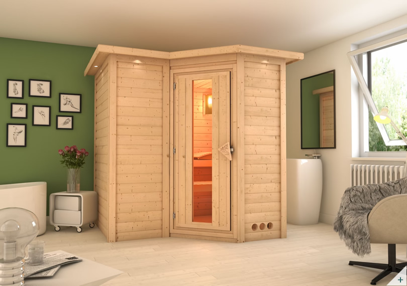 Sauna finlancese classica da casa in kit in legno massello di abete 40 mm Zelda da interno - Cover