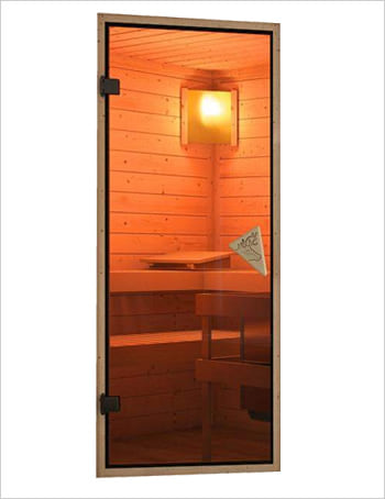Sauna finlancese classica da casa in kit in legno massello di abete 40 mm Tamara da interno: Kit spedito: Porta di vetro bronzato