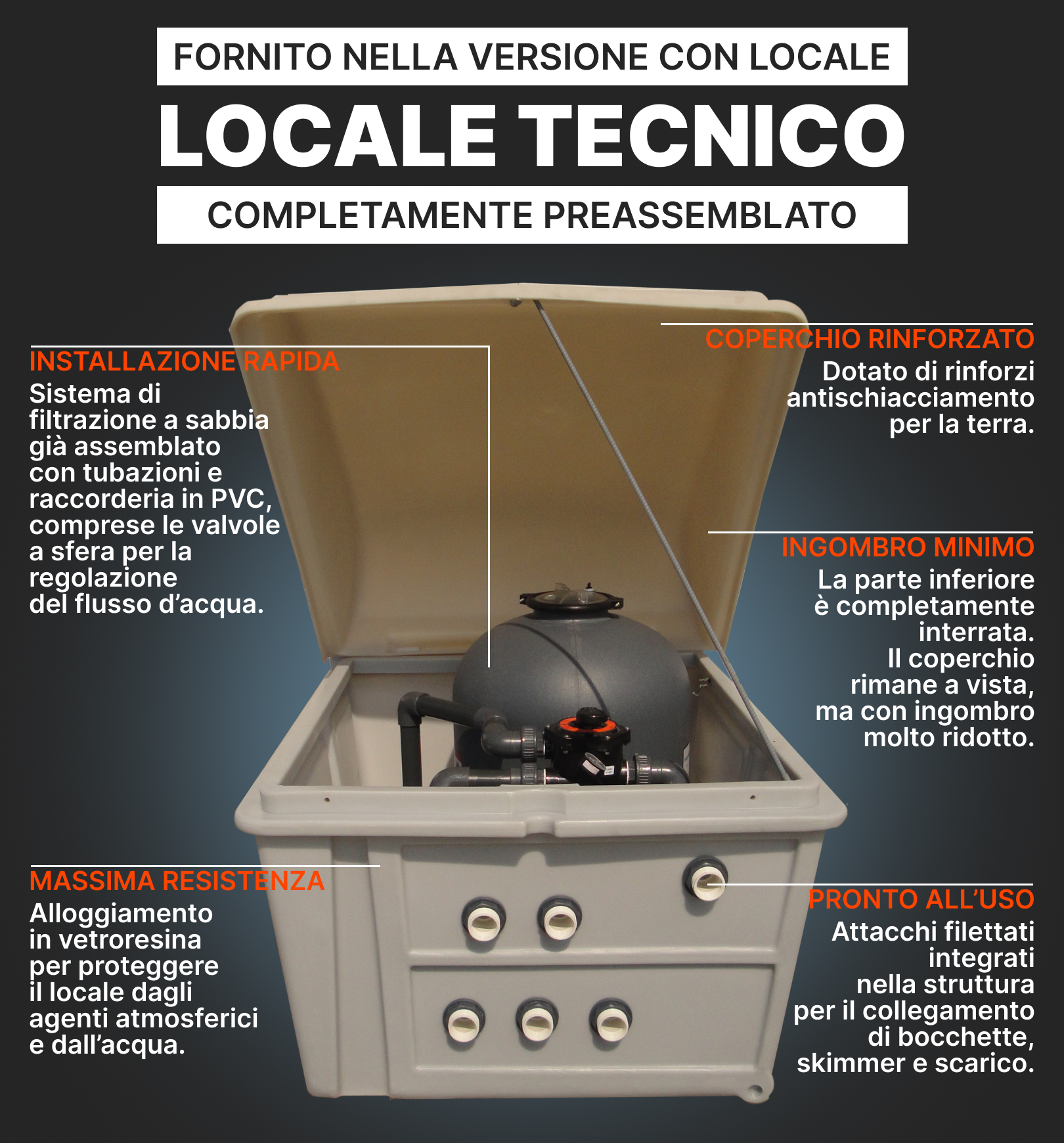 Vano tecnico: ecco dove alloggiare in modo pratico filtro e pompa della tua piscina interrata in kit in pannelli d'acciaio 6x3 m - h.120 cm