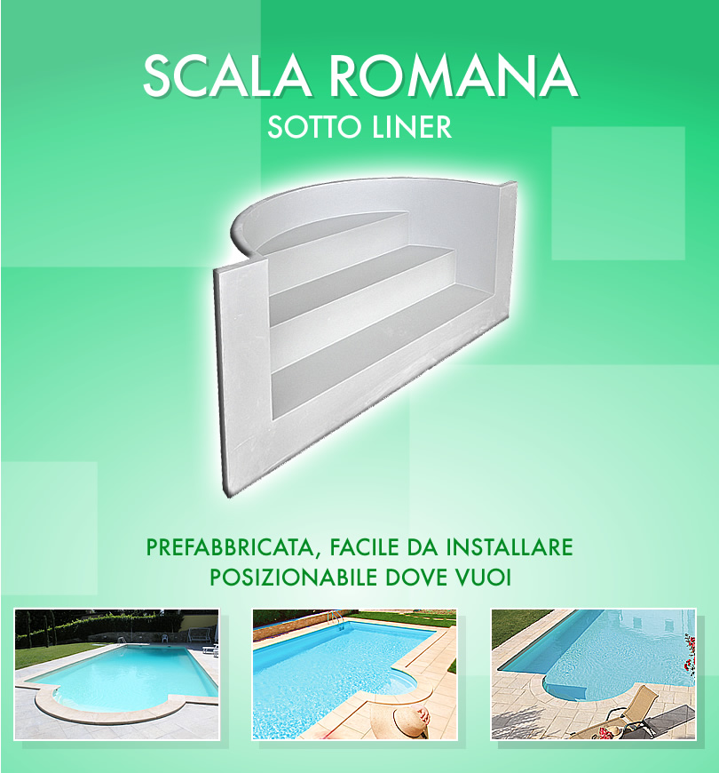 Scala romana sotto liner prefabbricata da posizionare nella piscina interrata da esterno in kit in pannelli d'acciaio 12x5 m - h.120 cm