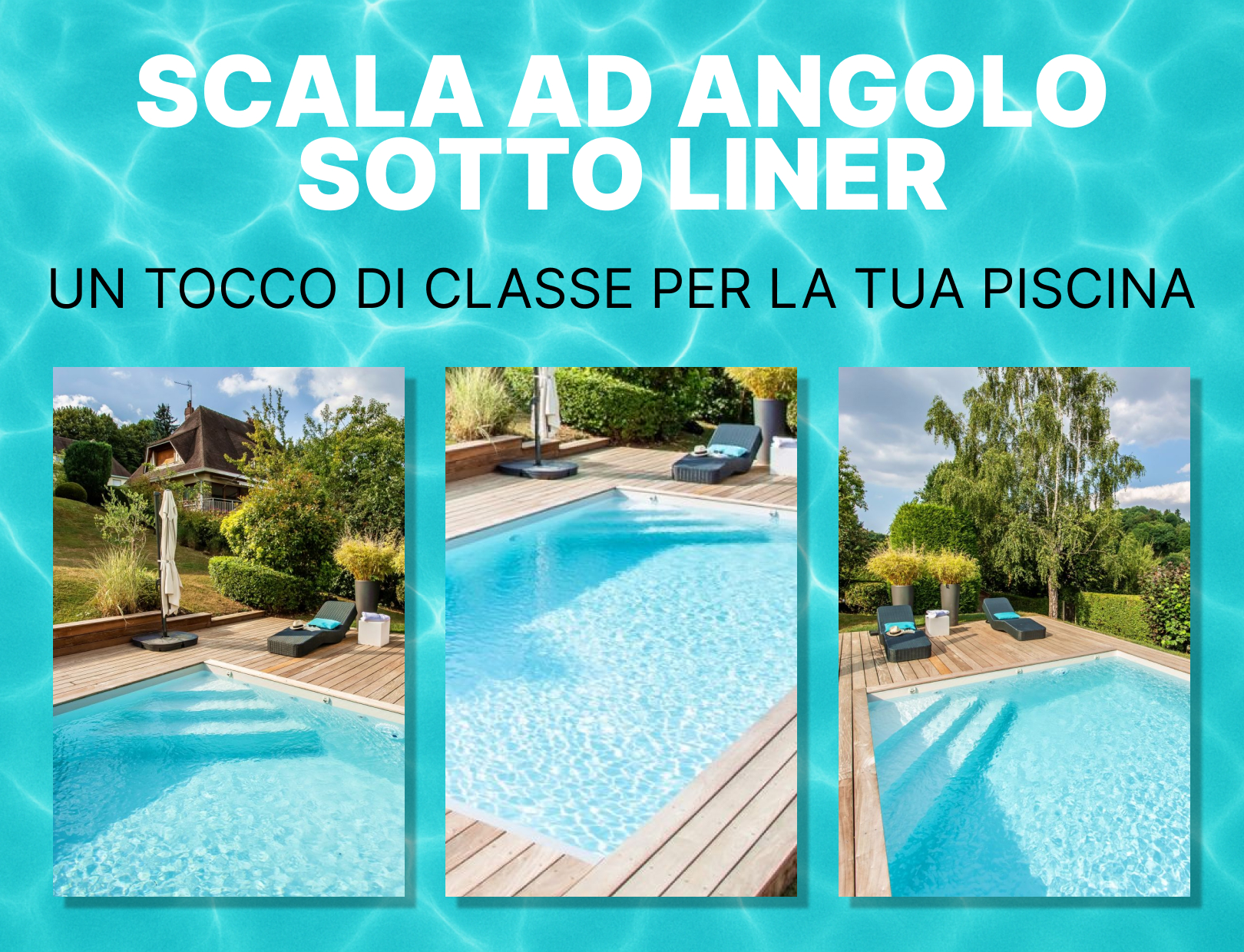 Scala ad angolo prefabbricata da posizionare sotto il liner per piscina interrata da esterno in kit in pannelli d'acciaio 6x3 m - h.120 cm