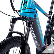 Bicicletta elettrica Mountain e-bike  CANYON 6.2: particolare parte anteriore forcella ammortizzata