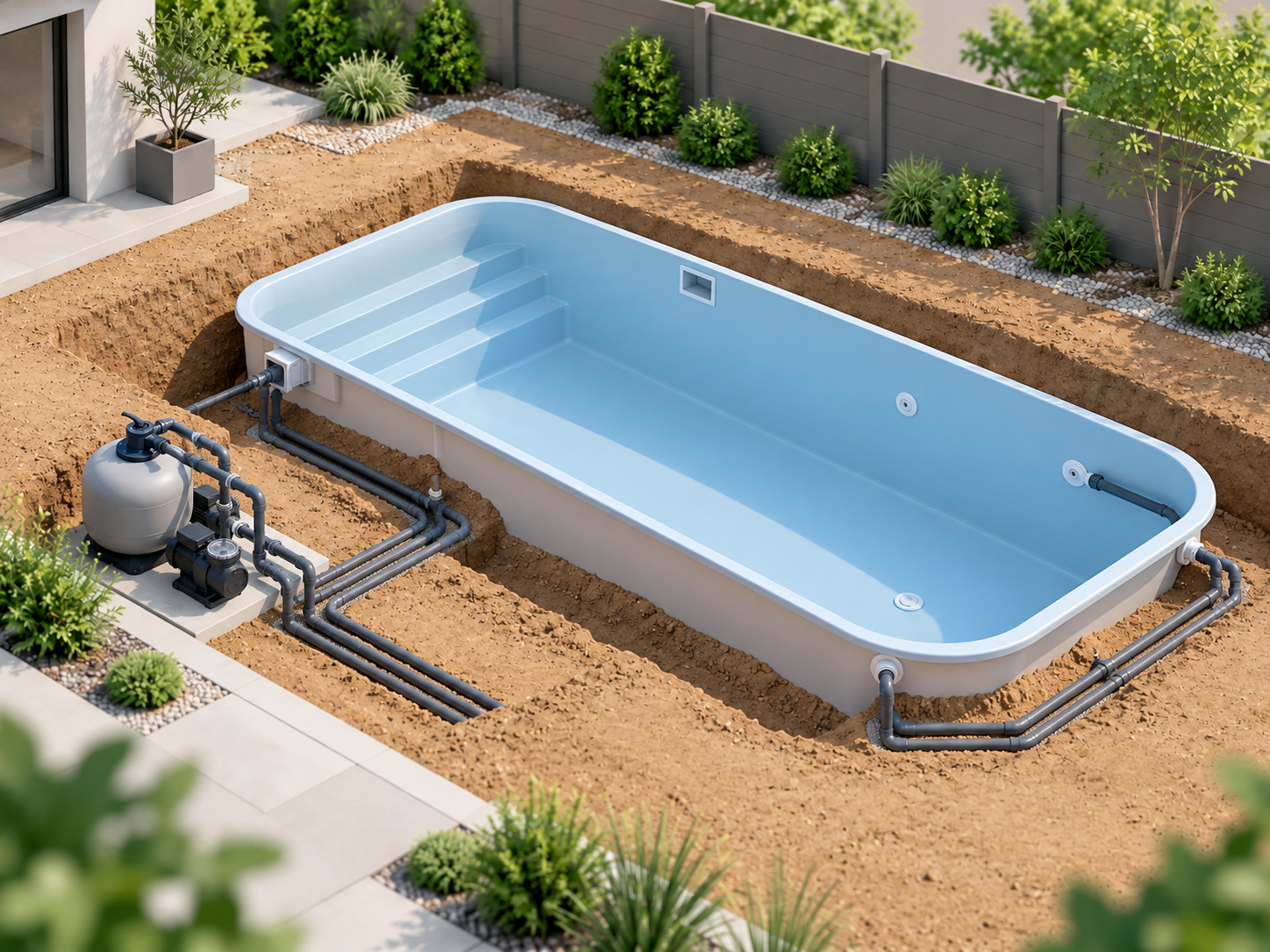 Collegamento impianto filtrante piscina in vetroresina