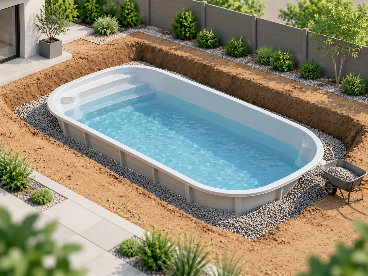 Riempimento perimetrale piscina in vetroresina