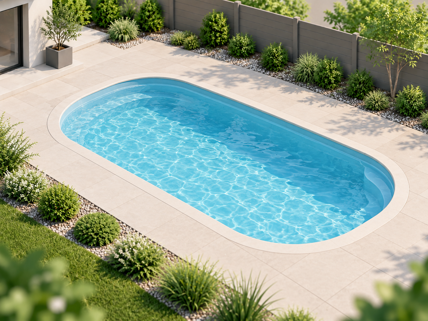 Piscina interrata in vetroresina completata e pronta all'uso