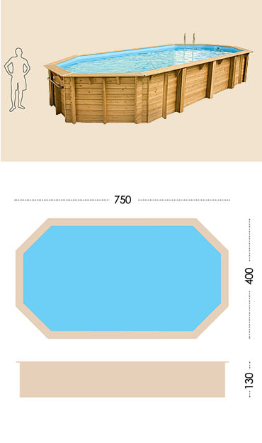 Piscina in legno fuori terra da esterno Azura 750x400 Liner azzurro: specifiche tecniche
