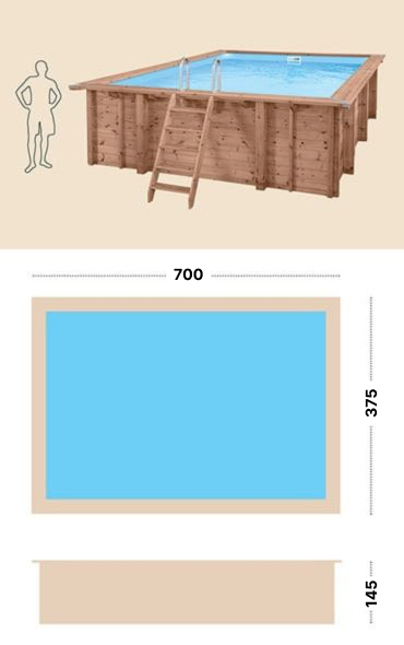 Piscina in legno fuori terra autoportante RIVA CARRE 7x3 h 145 cm - tabella specifiche tecniche