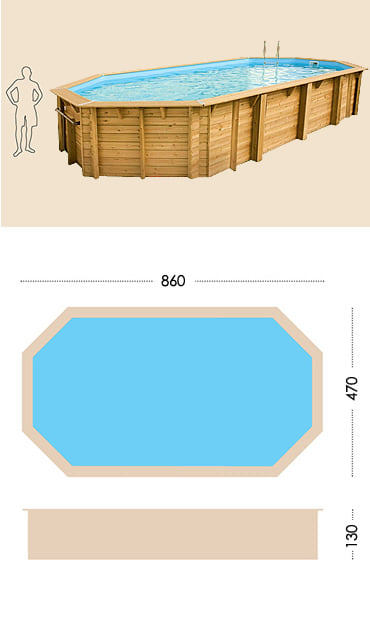 Piscina in legno fuori terra da esterno Ocean 860x470 Liner azzurro: specifiche tecniche