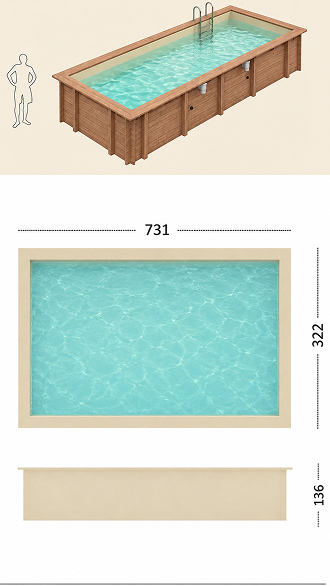 Piscina in legno fuori terra JARDIN CARRE TALL 7x3 h139 cm - specifiche tecniche