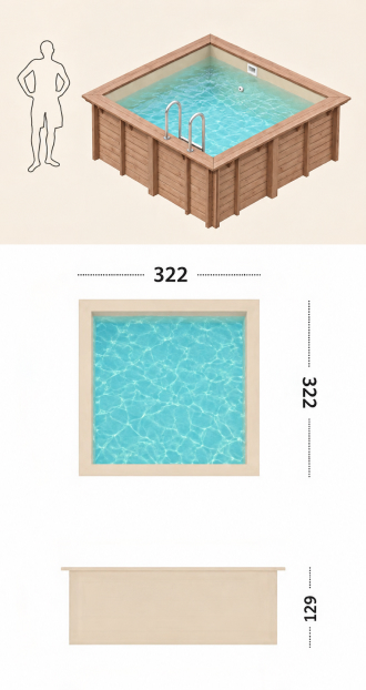 Piscina in legno fuori terra da esterno Jardin SQUARE 3x3: specifiche tecniche