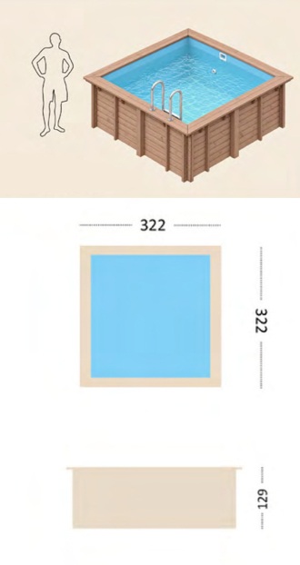Piscina in legno fuori terra da esterno Jardin SQUARE 3x3: specifiche tecniche