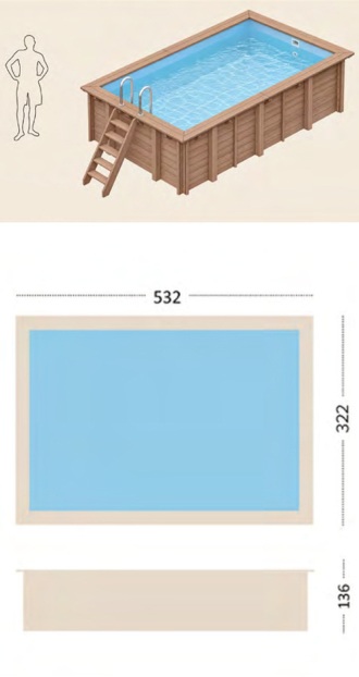 Piscina in legno fuori terra da esterno Jardin CARRE TALL 5x3 PLATFORM m: specifiche tecniche