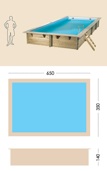 Piscina in legno fuori terra da esterno LINEA 650x350 Liner azzurro: specifiche tecniche