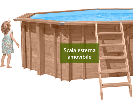 Sicurezza bambini: scala esterna amovibile su piscina in legno JARDIN