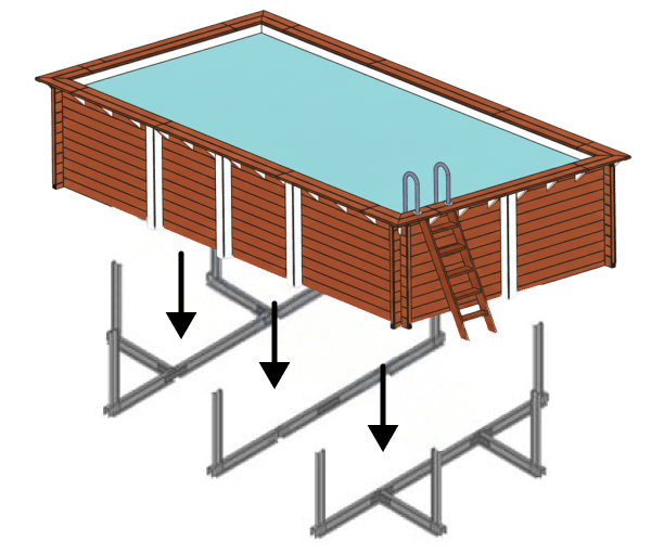 Installazione autoportante piscina in legno RIVA CARRE 7x3 h 145 cm con telaio metallico portante
