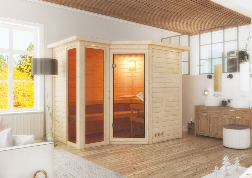 Sauna finlancese classica da casa in kit in legno massello di abete 40 mm Tamara da interno - Cover