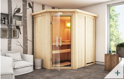 Sauna finlandese classica Carola coibentata con porta in vetro TRASPARENTE con cornice LED