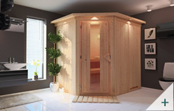 Sauna finlandese classica Serena coibentata con porta coibentata in legno e vetro con cornice LED