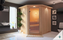 Sauna finlandese classica Serena coibentata con porta in vetro TRASPARENTE con cornice LED