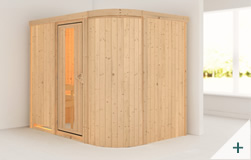 Sauna finlandese classica Tania 4 coibentata con porta coibentata in legno e vetro senza cornice LED