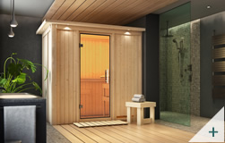 Sauna multifunzione finlandese infrarossi da interno e da casa Variado con porta in vetro TRASPARENTE con cornice LED