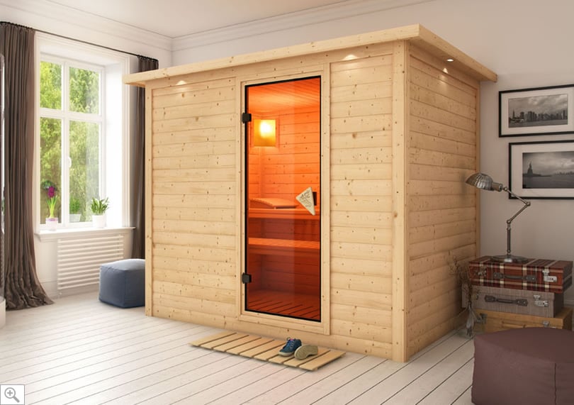 Sauna finlancese classica da casa in kit in legno massello di abete 40 mm Fiordaliso da interno - Cover