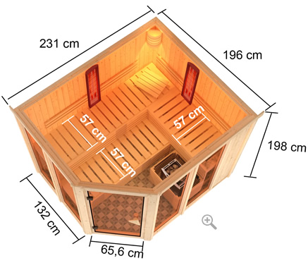Sauna multifunzione finlandese infrarossi da interno, da casa e da centro benessere Eva - Versione base: ingombri