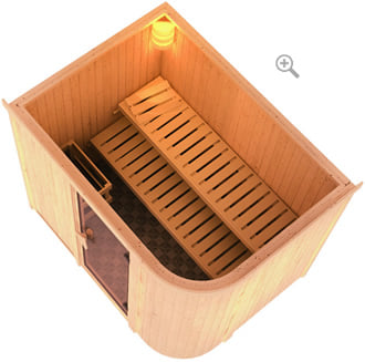 Sauna finlandese classica Tania 4 coibentata senza cornice LED sezione vista dall'alto