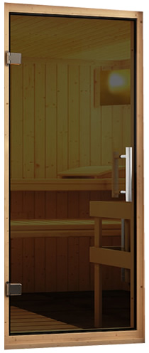 Sauna finlancese classica da casa in kit in legno massello di abete 40 mm Fiordaliso da interno - Porta moderna in vetro grafite