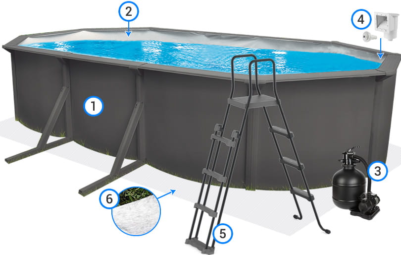 Piscina Fuori Terra In Acciaio ACQUAMARINA Grigia 610x360x120 Cm 29 Piscina