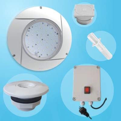 Kit proiettore LED bianco per piscine in vetroresina e Skyblue